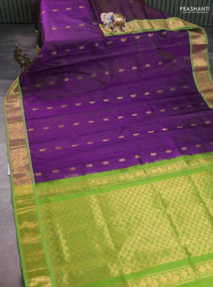 Silk Cotton saree violet and light green with allover vairaosi pattern & zari buttas and zari woven border