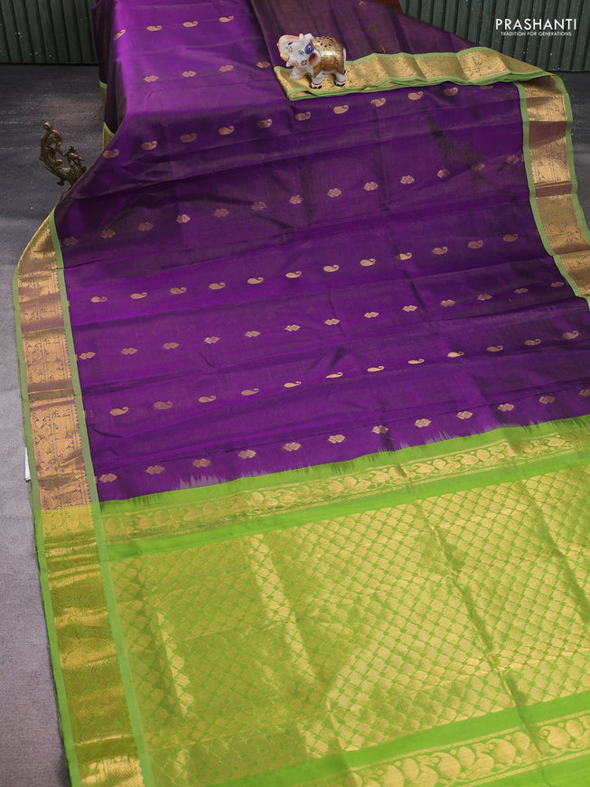 Silk Cotton saree violet and light green with allover vairaosi pattern & zari buttas and zari woven border