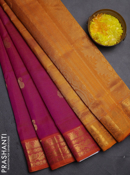 Silk Cotton saree pink with allover vairaosi pattern & zari buttas and zari woven border