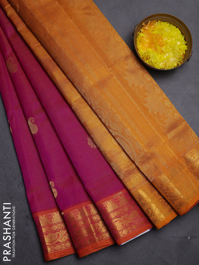 Silk Cotton saree pink with allover vairaosi pattern & zari buttas and zari woven border