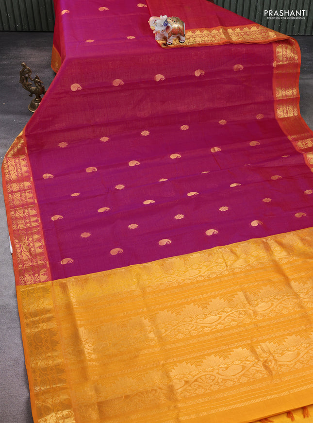 Silk Cotton saree pink with allover vairaosi pattern & zari buttas and zari woven border