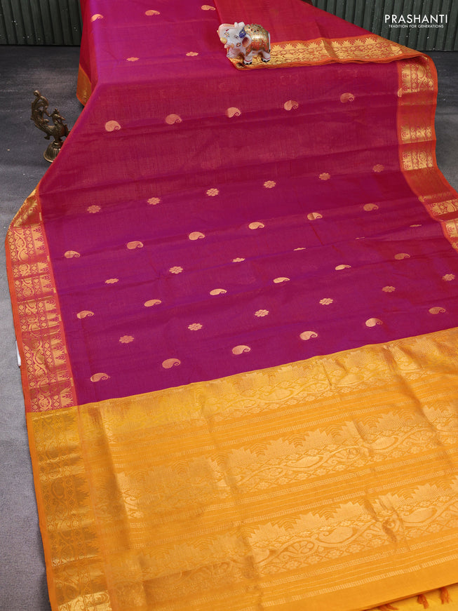 Silk Cotton saree pink with allover vairaosi pattern & zari buttas and zari woven border