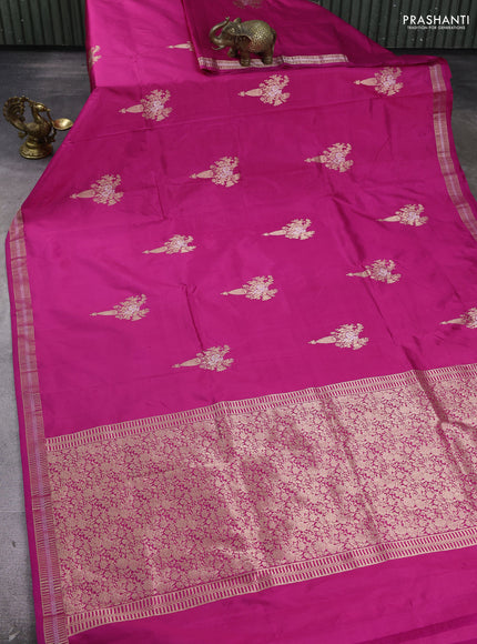 Pure banarasi silk saree pink with zari woven buttas and zari woven border