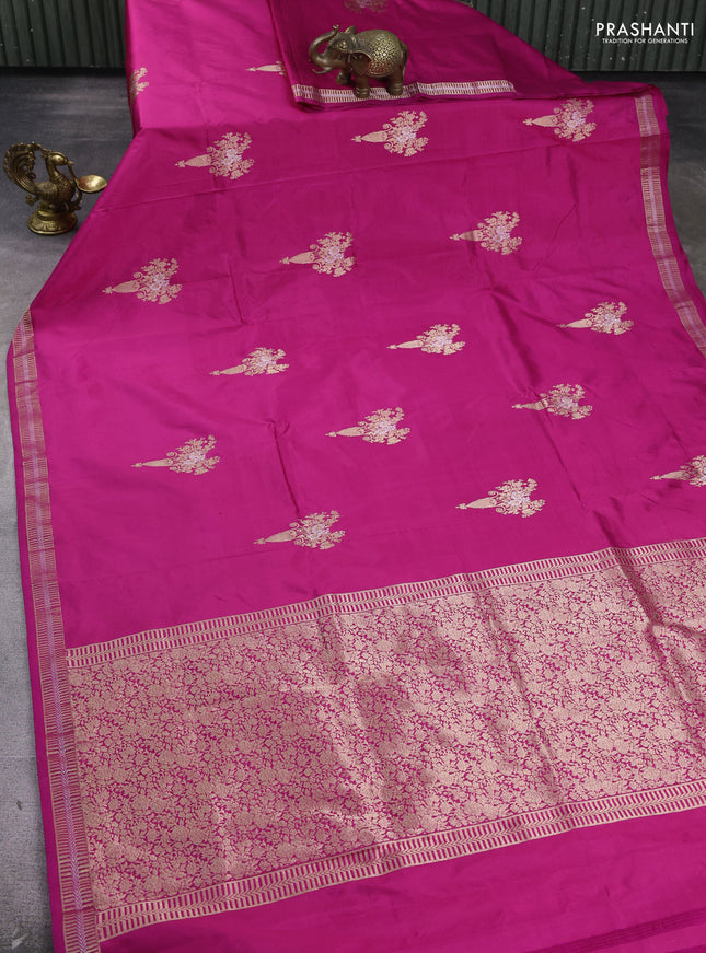 Pure banarasi silk saree pink with zari woven buttas and zari woven border
