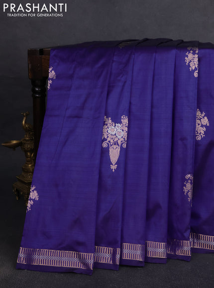 Pure banarasi silk saree blue with zari woven buttas and zari woven border