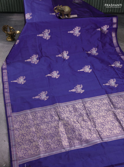 Pure banarasi silk saree blue with zari woven buttas and zari woven border