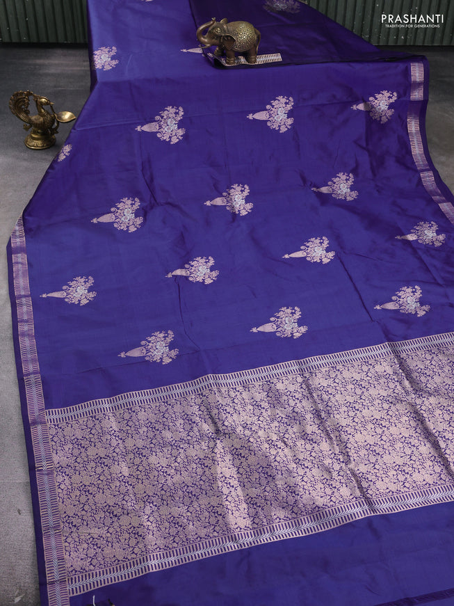 Pure banarasi silk saree blue with zari woven buttas and zari woven border