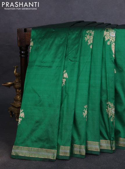 Pure banarasi silk saree green with zari woven buttas and zari woven border