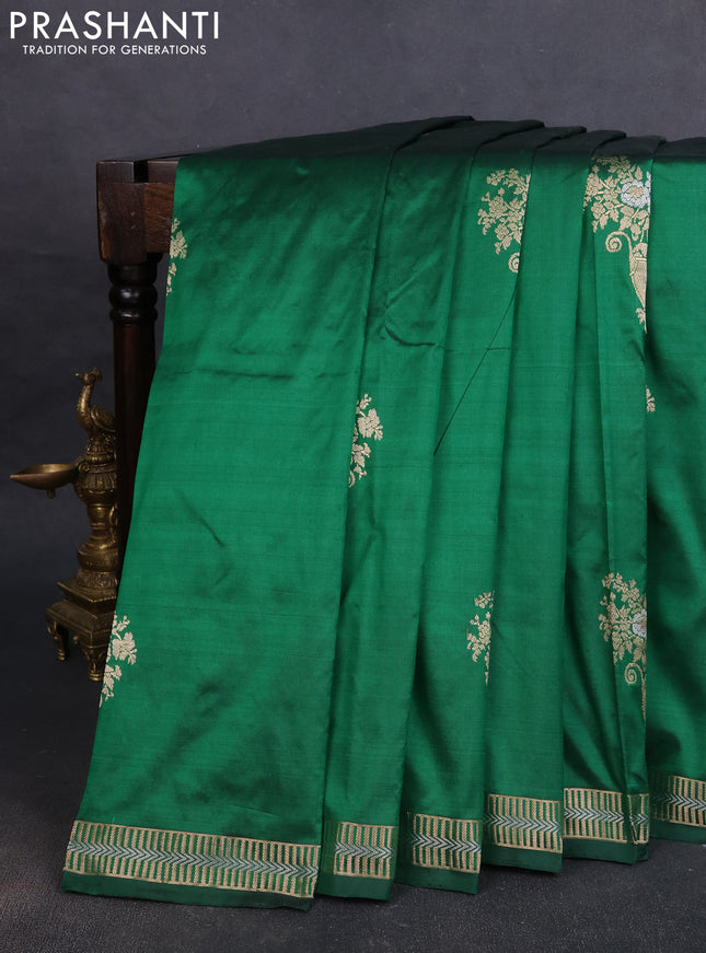Pure banarasi silk saree green with zari woven buttas and zari woven border