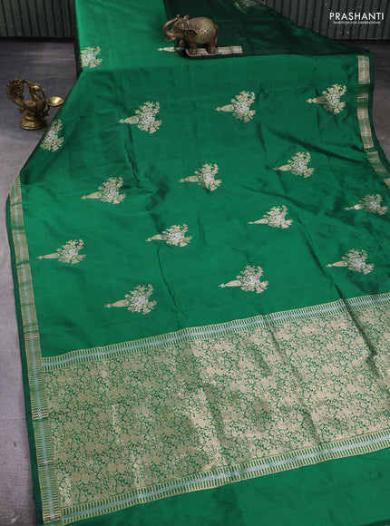 Pure banarasi silk saree green with zari woven buttas and zari woven border