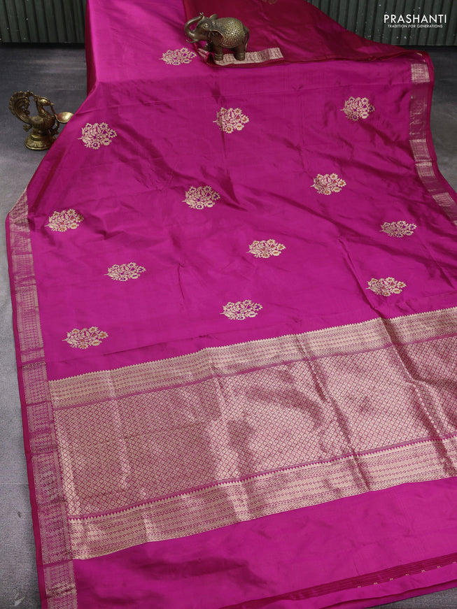 Pure banarasi silk saree pink with zari woven buttas and zari woven border