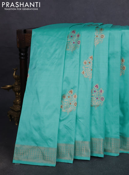 Pure banarasi silk saree teal blue with zari woven buttas and zari woven border