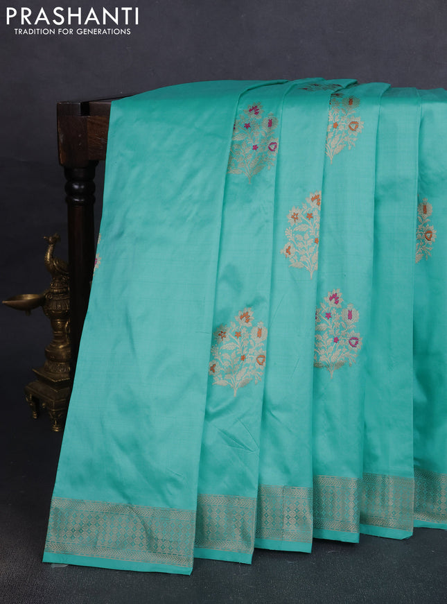 Pure banarasi silk saree teal blue with zari woven buttas and zari woven border