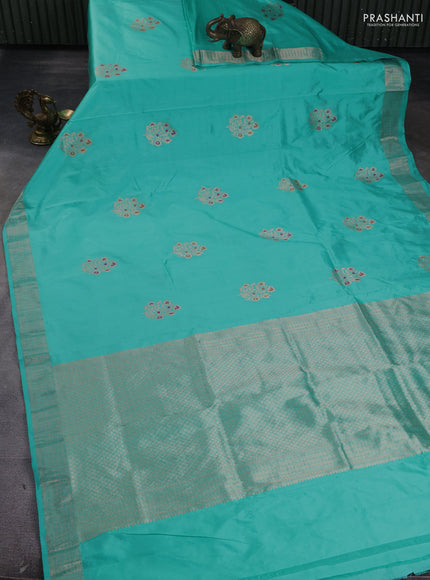 Pure banarasi silk saree teal blue with zari woven buttas and zari woven border