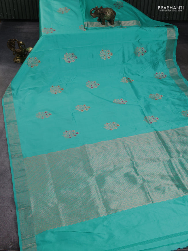 Pure banarasi silk saree teal blue with zari woven buttas and zari woven border