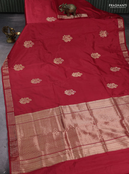 Pure banarasi silk saree red with zari woven buttas and zari woven border