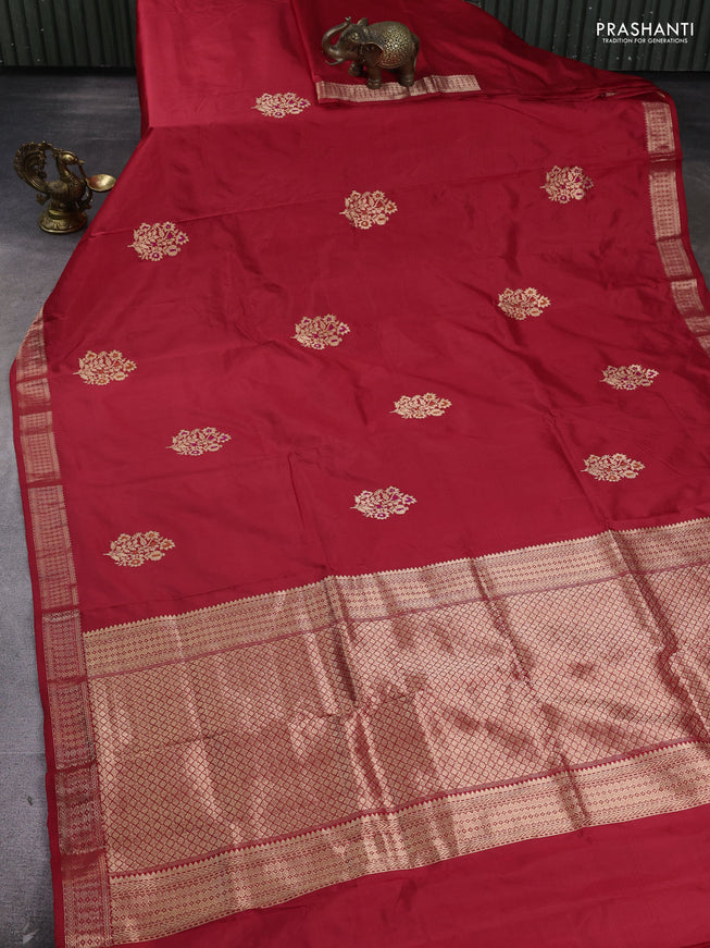 Pure banarasi silk saree red with zari woven buttas and zari woven border