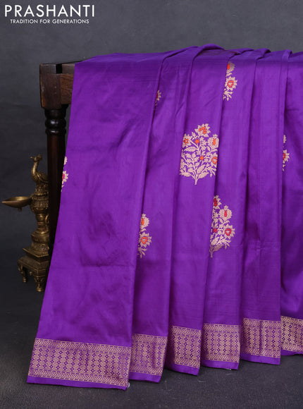Pure banarasi silk saree violet with zari woven buttas and zari woven border