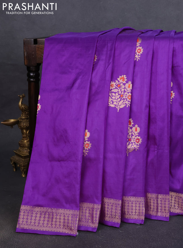 Pure banarasi silk saree violet with zari woven buttas and zari woven border