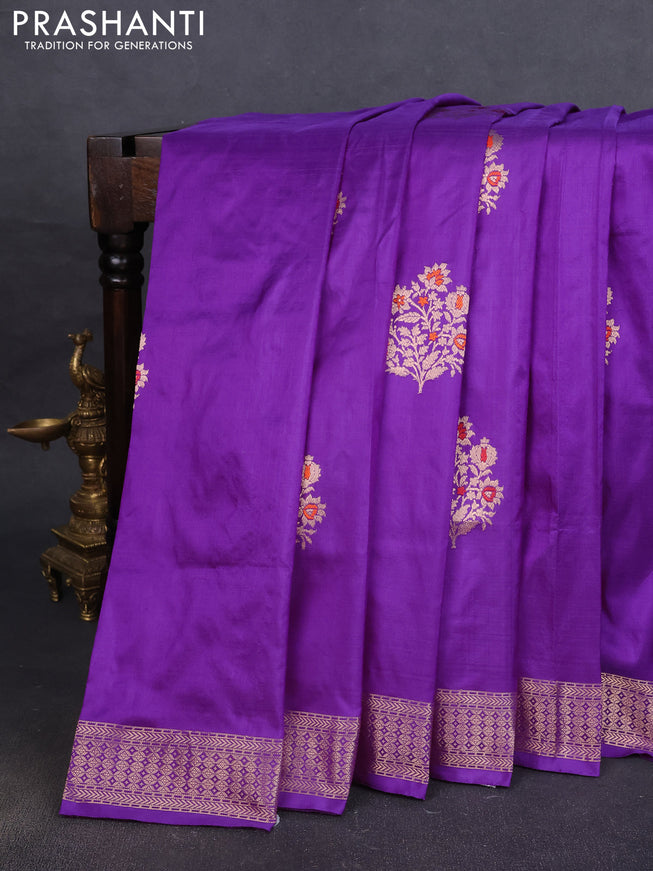 Pure banarasi silk saree violet with zari woven buttas and zari woven border