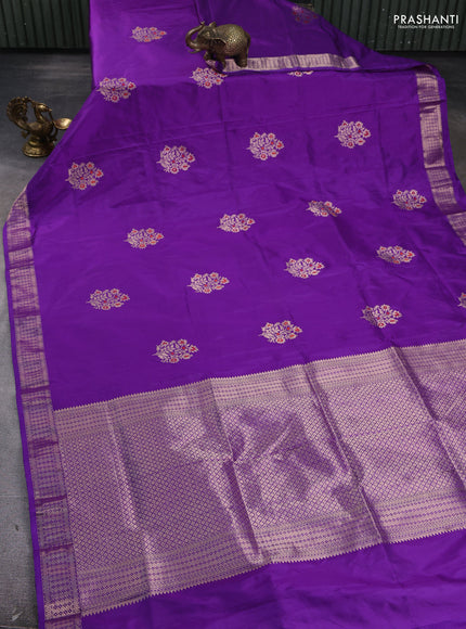Pure banarasi silk saree violet with zari woven buttas and zari woven border