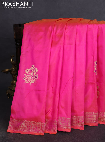 Pure banarasi silk saree pink with zari woven buttas and satin border