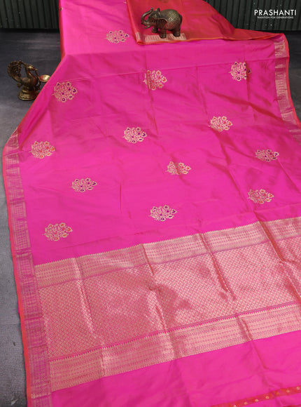 Pure banarasi silk saree pink with zari woven buttas and satin border