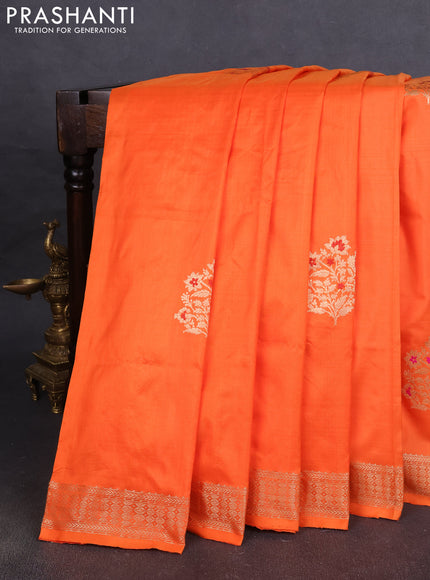 Pure banarasi silk saree orange with zari woven buttas and satin border