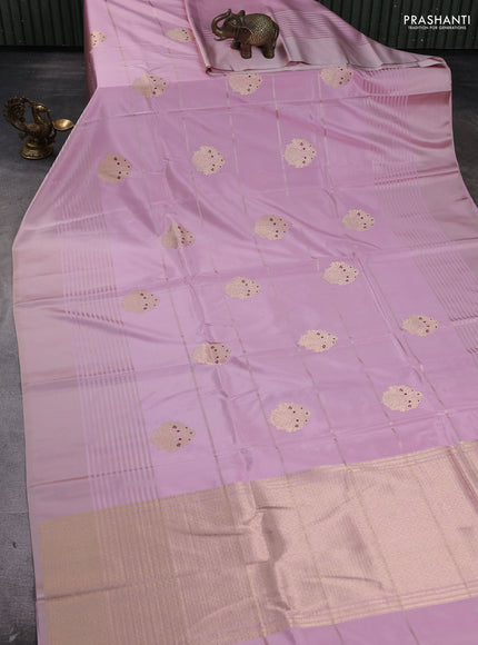 Pure banarasi silk saree peach pink with zari woven buttas and satin border