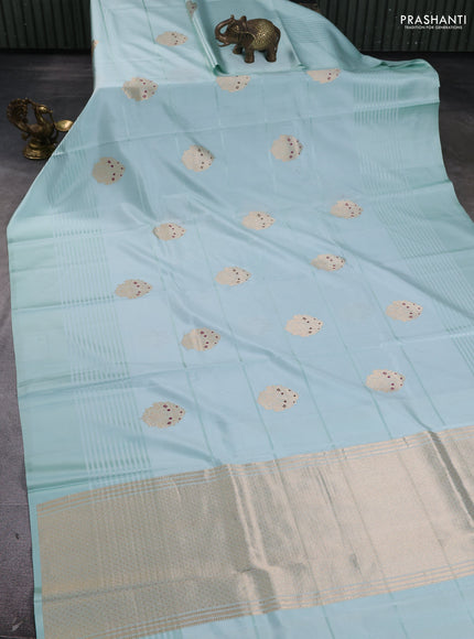 Pure banarasi silk saree pastel shade with zari woven buttas and satin border