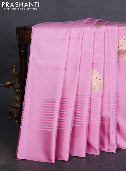Pure banarasi silk saree light pink with zari woven buttas and satin border