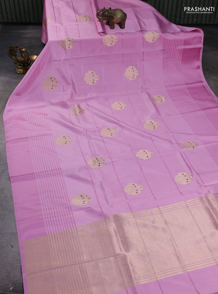 Pure banarasi silk saree light pink with zari woven buttas and satin border