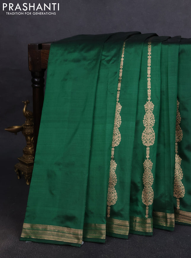 Pure banarasi silk saree green with zari woven buttas and zari woven border