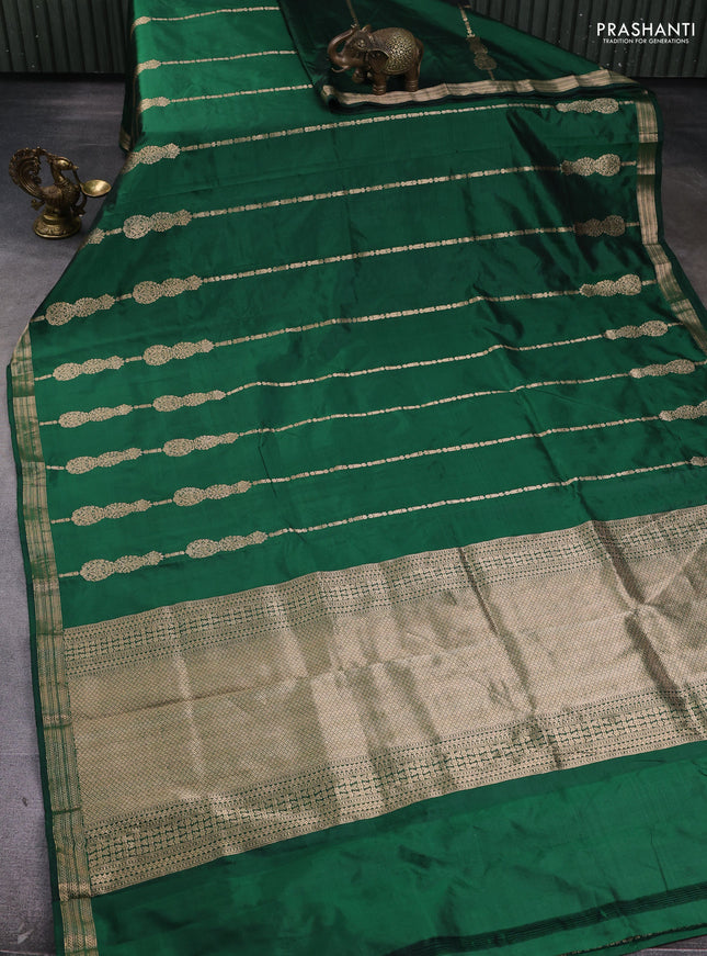 Pure banarasi silk saree green with zari woven buttas and zari woven border