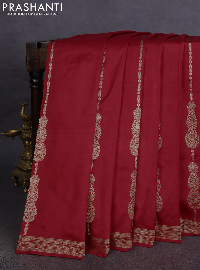 Pure banarasi silk saree red with allover zari weaves and zari woven border