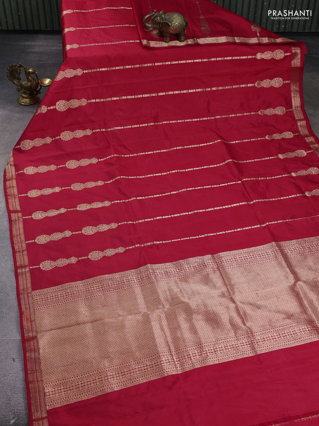 Pure banarasi silk saree red with allover zari weaves and zari woven border