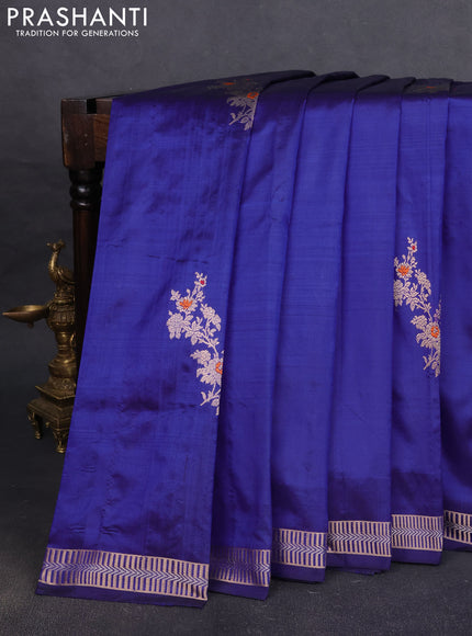 Pure banarasi silk saree blue with zari woven buttas and zari woven border