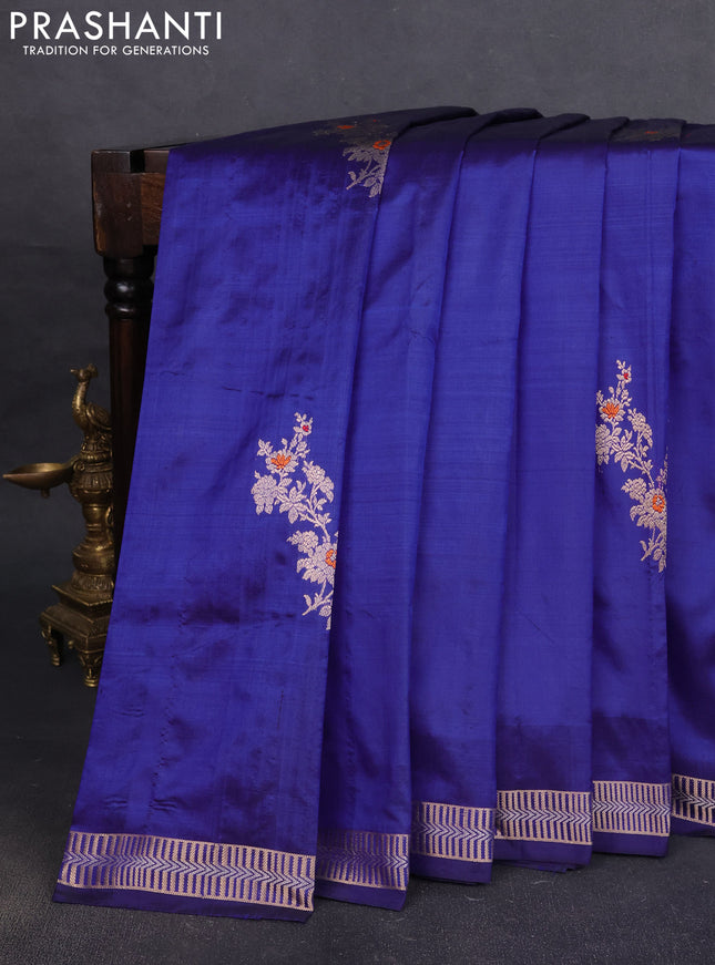 Pure banarasi silk saree blue with zari woven buttas and zari woven border