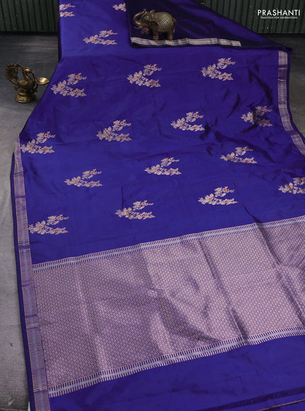 Pure banarasi silk saree blue with zari woven buttas and zari woven border