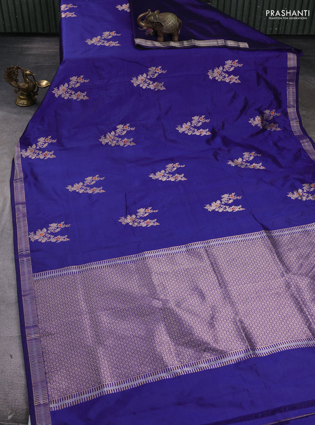 Pure banarasi silk saree blue with zari woven buttas and zari woven border