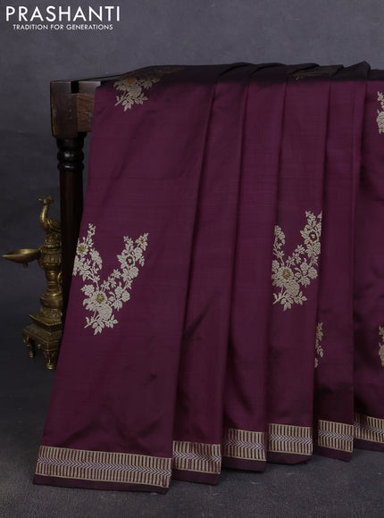 Pure banarasi silk saree wine shade with zari woven buttas and zari woven border