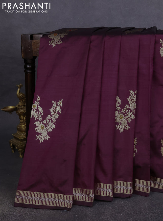 Pure banarasi silk saree wine shade with zari woven buttas and zari woven border