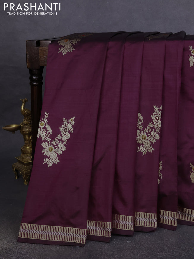 Pure banarasi silk saree wine shade with zari woven buttas and zari woven border