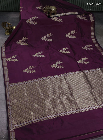Pure banarasi silk saree wine shade with zari woven buttas and zari woven border