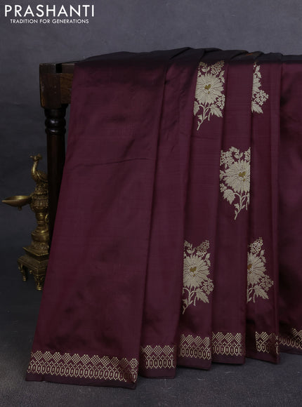 Pure banarasi silk saree deep wine with zari woven buttas and zari woven border