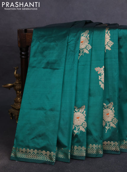 Pure banarasi silk saree green with zari woven buttas and zari woven border