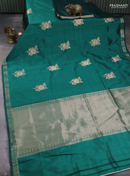 Pure banarasi silk saree green with zari woven buttas and zari woven border