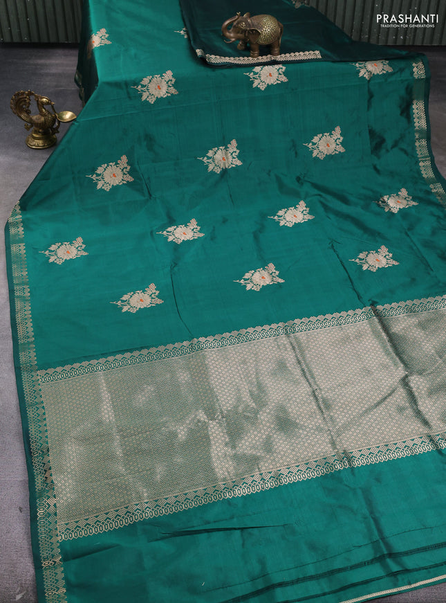 Pure banarasi silk saree green with zari woven buttas and zari woven border