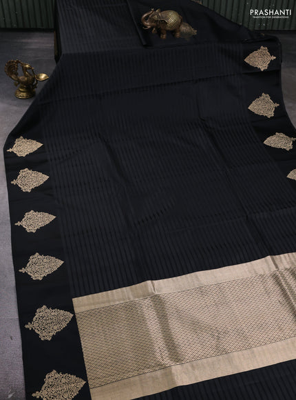 Pure banarasi silk saree black with zari woven buttas and zari woven butta border