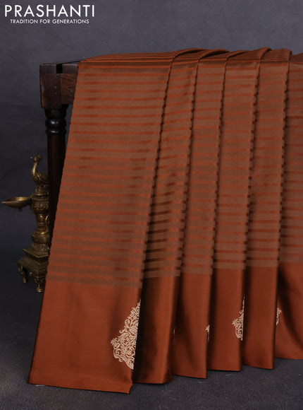 Pure banarasi silk saree rust with zari woven buttas and zari woven butta border